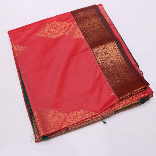 Semi Soft Silk Saree Pink With Green - Vaishali Silks