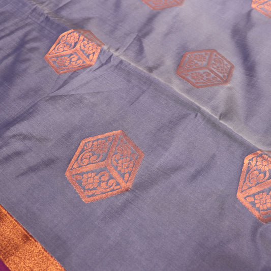 Semi Soft Silk Saree Grey With Pink Colour - Vaishali Silks