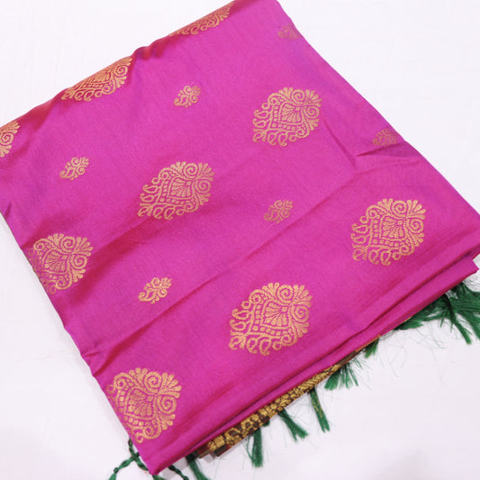Semi Soft Silk Saree Pink With Green - Vaishali Silks