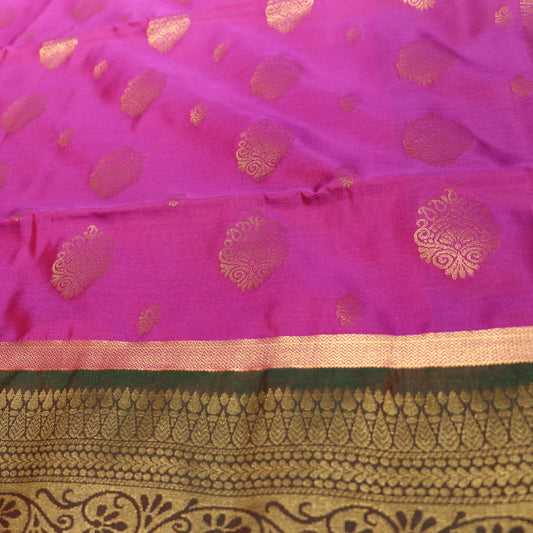 Semi Soft Silk Saree Pink With Green - Vaishali Silks