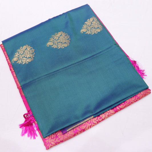 Semi Soft Silk Saree Ramar Blue WIth Pink - Vaishali Silks