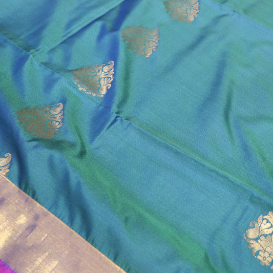 Semi Soft Silk Saree Ramar Blue WIth Pink - Vaishali Silks