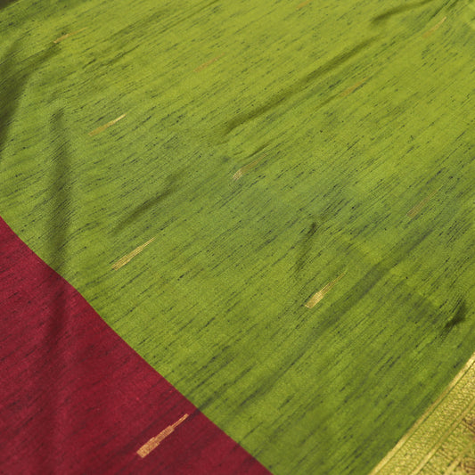 Semi Soft Jute Silk Saree Green With Red - Vaishali Silks