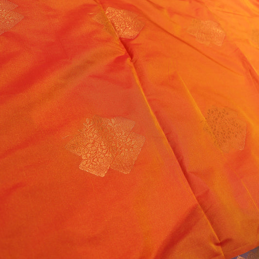 Semi Soft Silk Saree Orange With Blue  Colour - Vaishali Silks