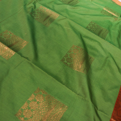 Semi Soft Silk Saree Green  With Orange Colour - Vaishali Silks