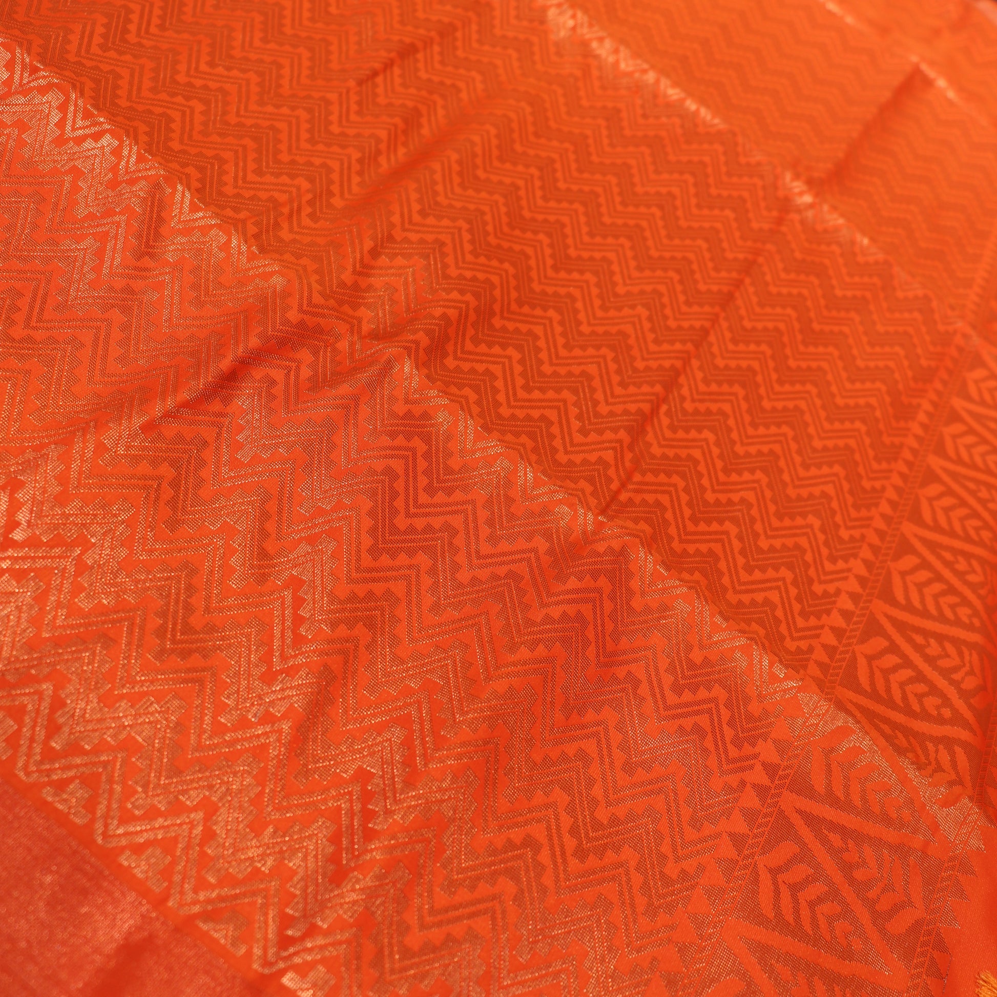 Semi Soft Silk Saree Green  With Orange Colour - Vaishali Silks