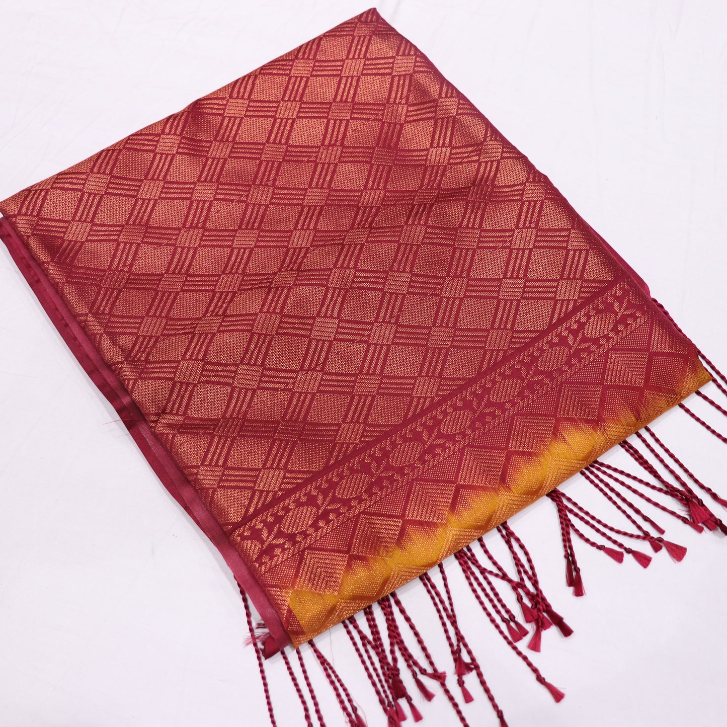 Semi Soft Silk Saree Orange With  Meroon - Vaishali Silks