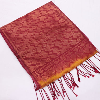Semi Soft Silk Saree Orange With  Meroon - Vaishali Silks