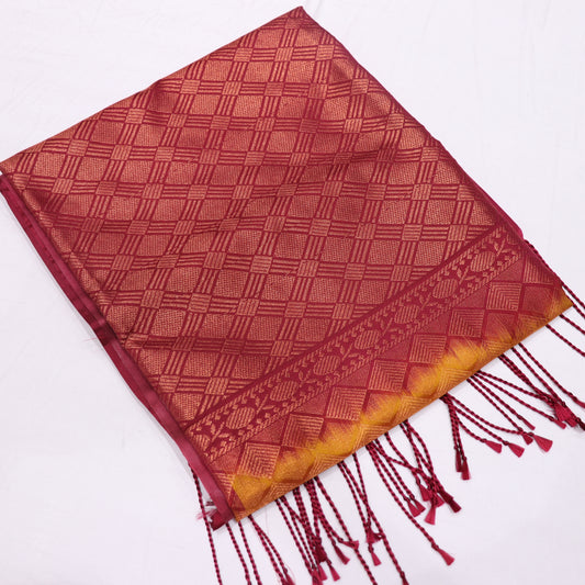 Semi Soft Silk Saree Orange With  Meroon - Vaishali Silks