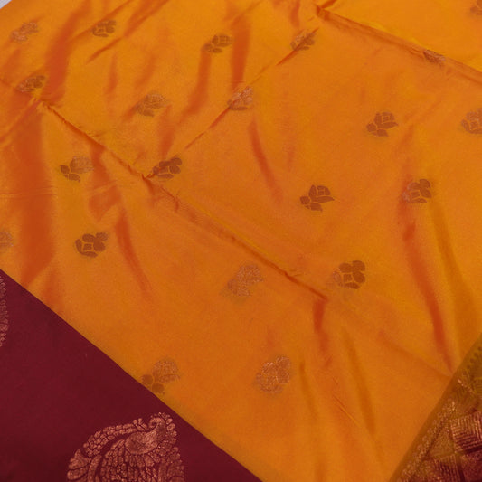 Semi Soft Silk Saree Orange With  Meroon - Vaishali Silks