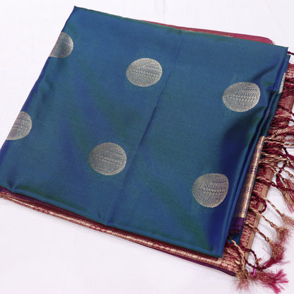 Semi Soft Silk Saree Blue With Meroon - Vaishali Silks