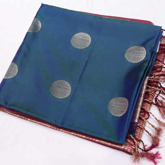 Semi Soft Silk Saree Blue With Meroon - Vaishali Silks