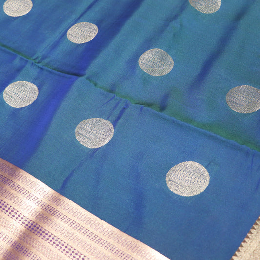 Semi Soft Silk Saree Blue With Meroon - Vaishali Silks