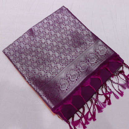 Semi Soft Silk Saree Peach With  Voilet - Vaishali Silks