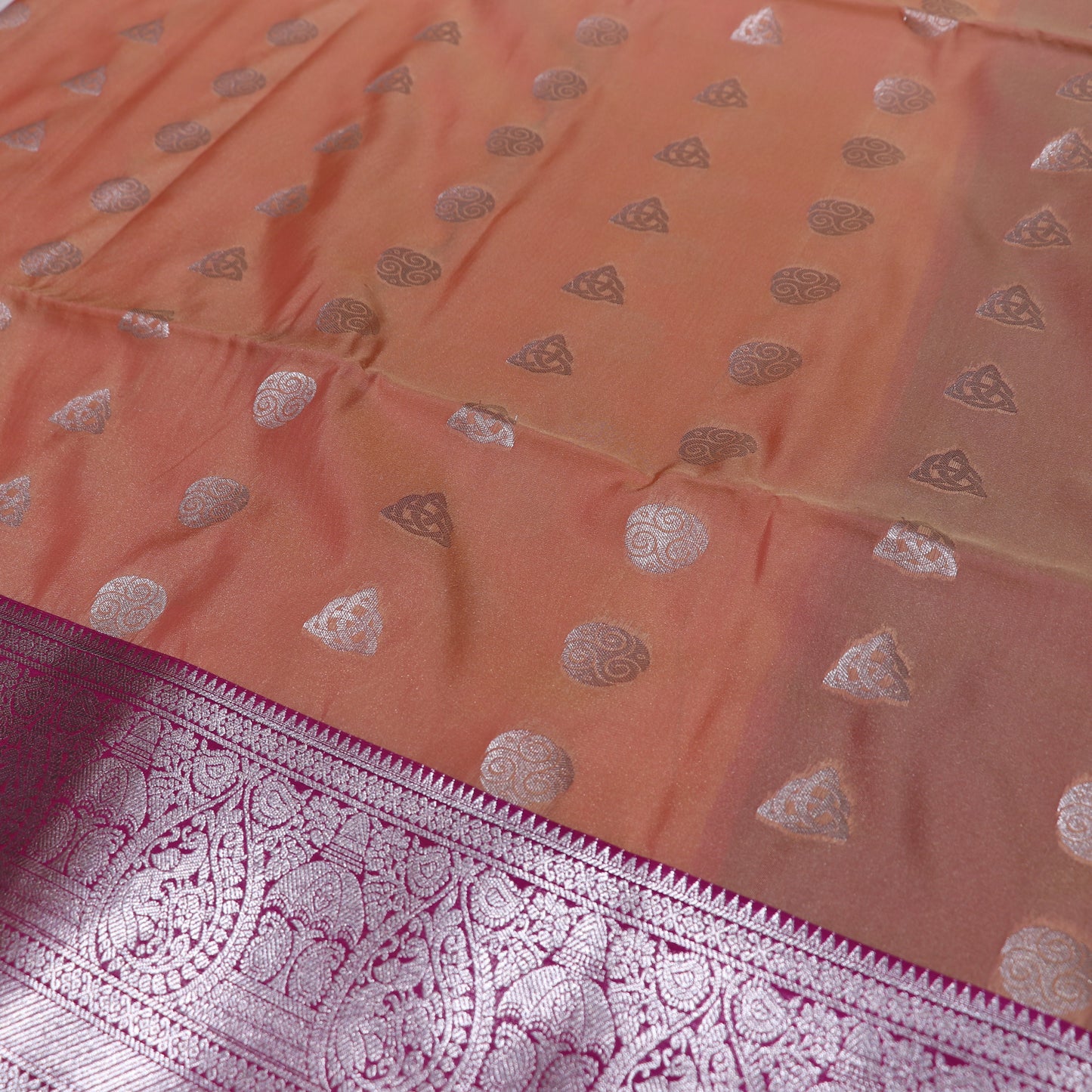 Semi Soft Silk Saree Peach With  Voilet - Vaishali Silks
