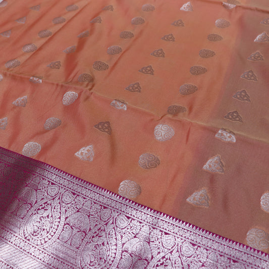 Semi Soft Silk Saree Peach With  Voilet - Vaishali Silks