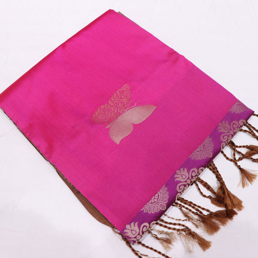 Semi Soft Silk Saree Pink With Brown - Vaishali Silks