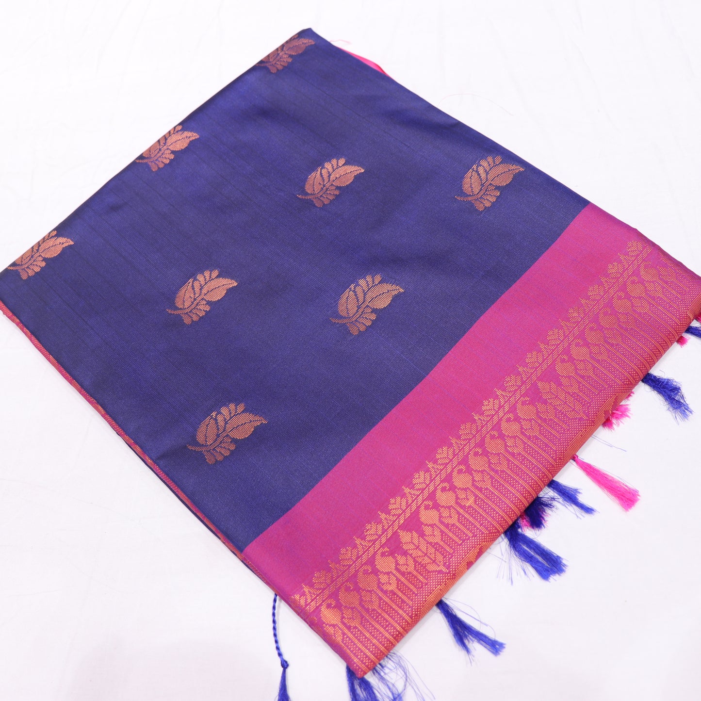 Semi Soft Silk Saree Blue  With Pink - Vaishali Silks