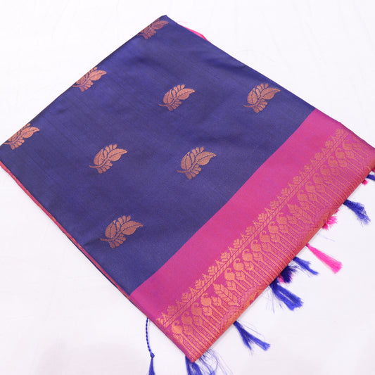 Semi Soft Silk Saree Blue  With Pink - Vaishali Silks
