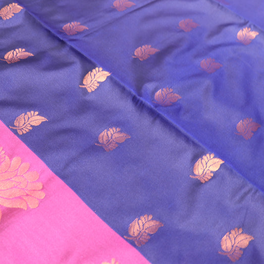 Semi Soft Silk Saree Blue  With Pink - Vaishali Silks