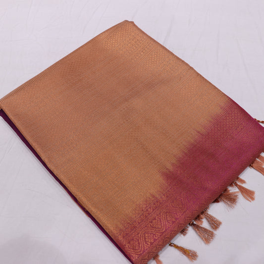 Semi Soft Silk Saree Pink With  Sandal - Vaishali Silks
