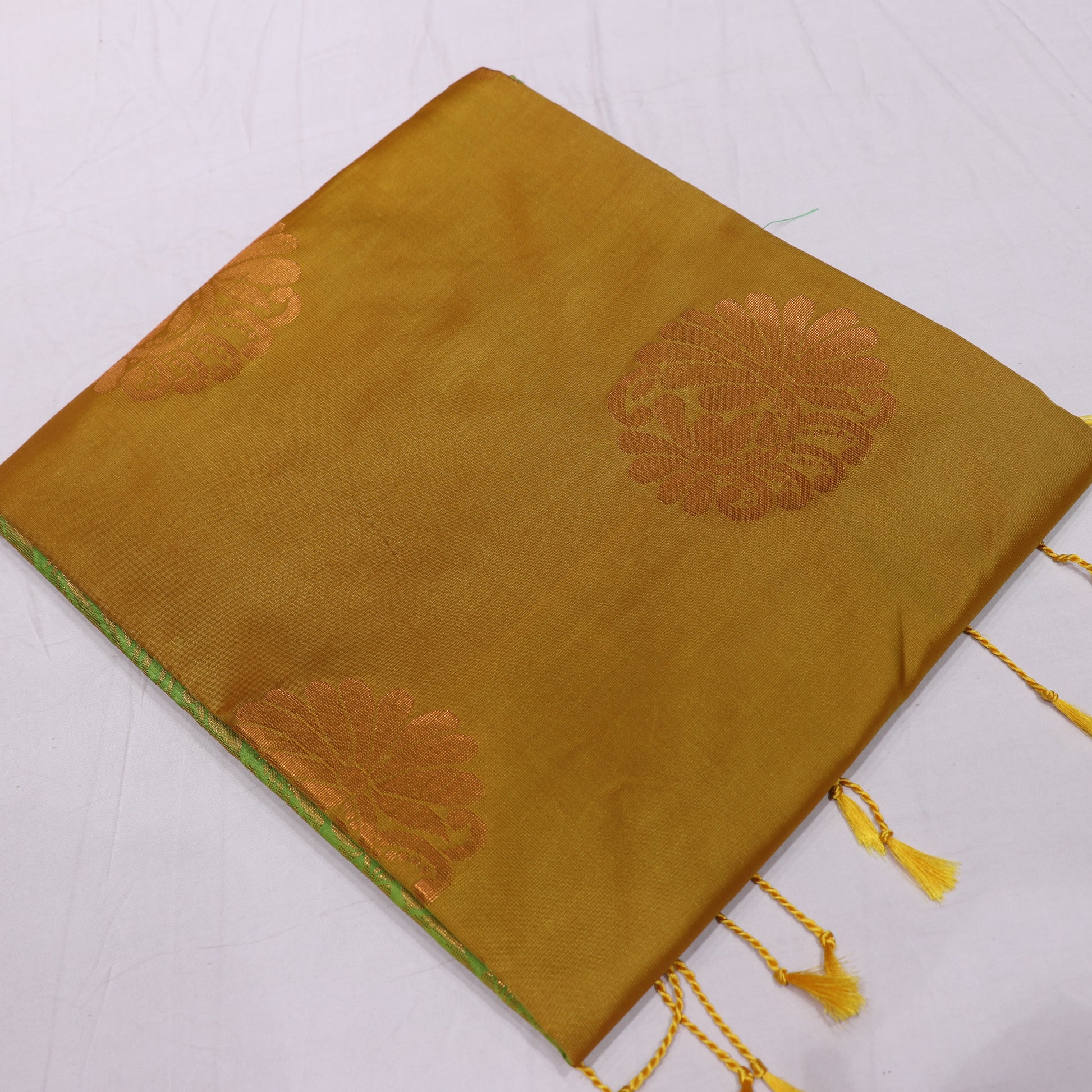Semi Soft Silk Saree Mustard With Green - Vaishali Silks