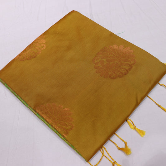 Semi Soft Silk Saree Mustard With Green - Vaishali Silks