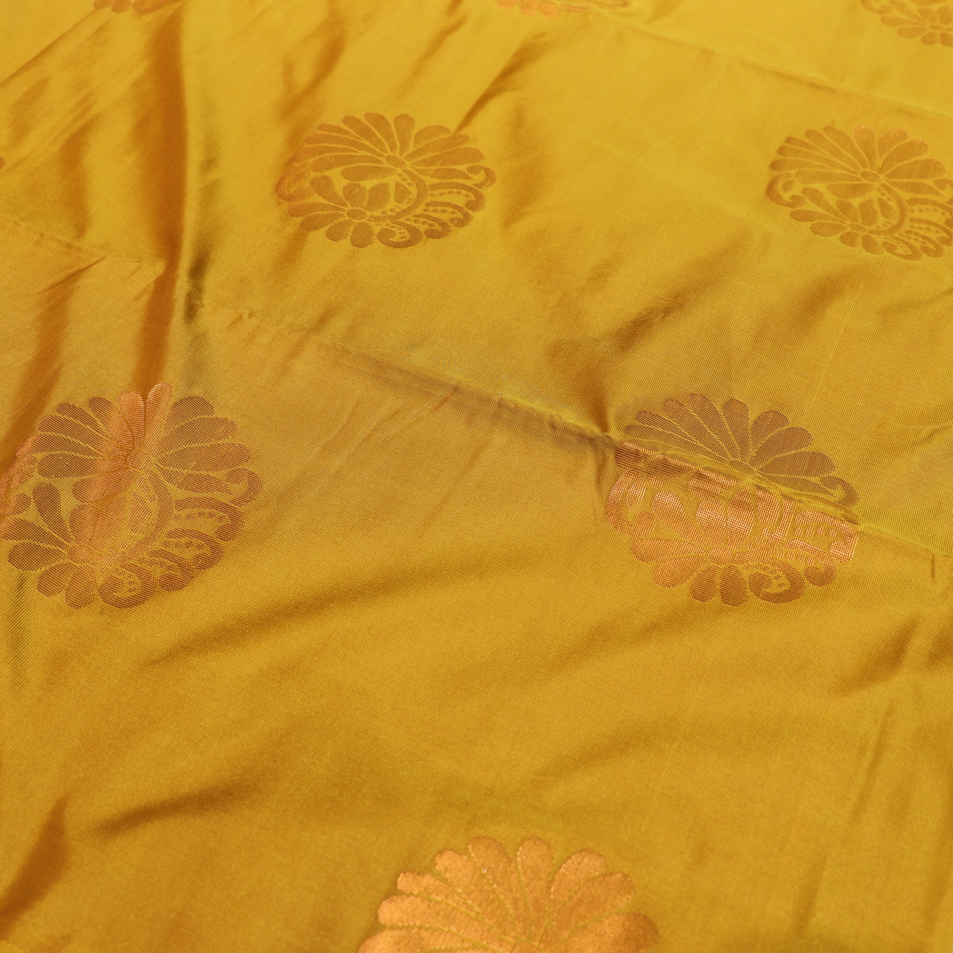 Semi Soft Silk Saree Mustard With Green - Vaishali Silks