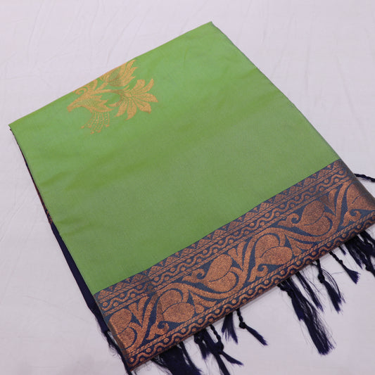Semi Soft Silk Saree  Green With Blue - Vaishali Silks