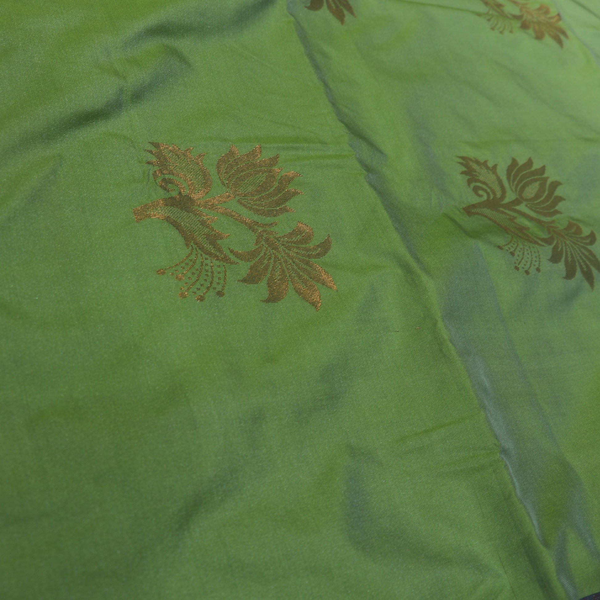 Semi Soft Silk Saree  Green With Blue - Vaishali Silks