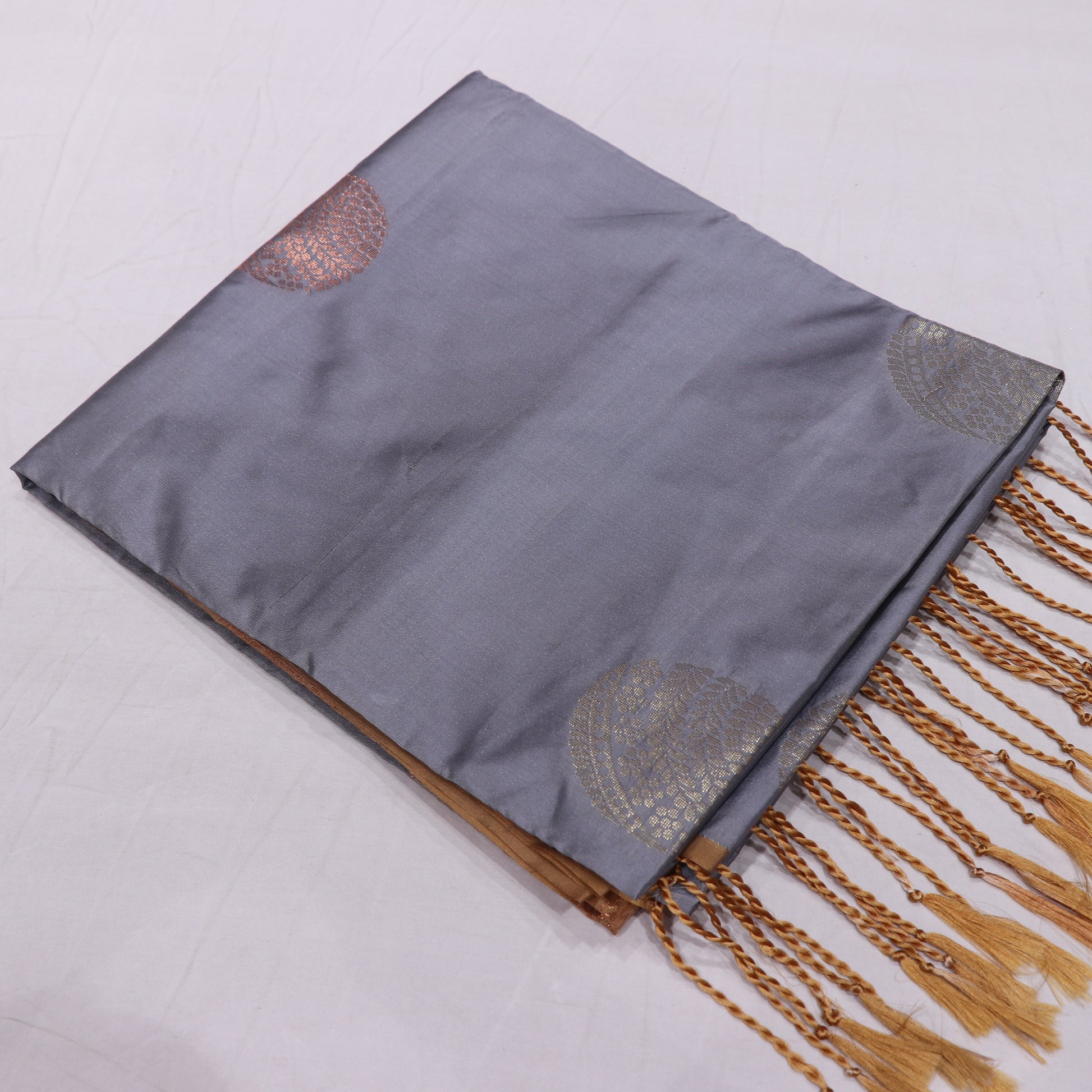 Semi Soft Silk Saree Grey With  Sandal - Vaishali Silks