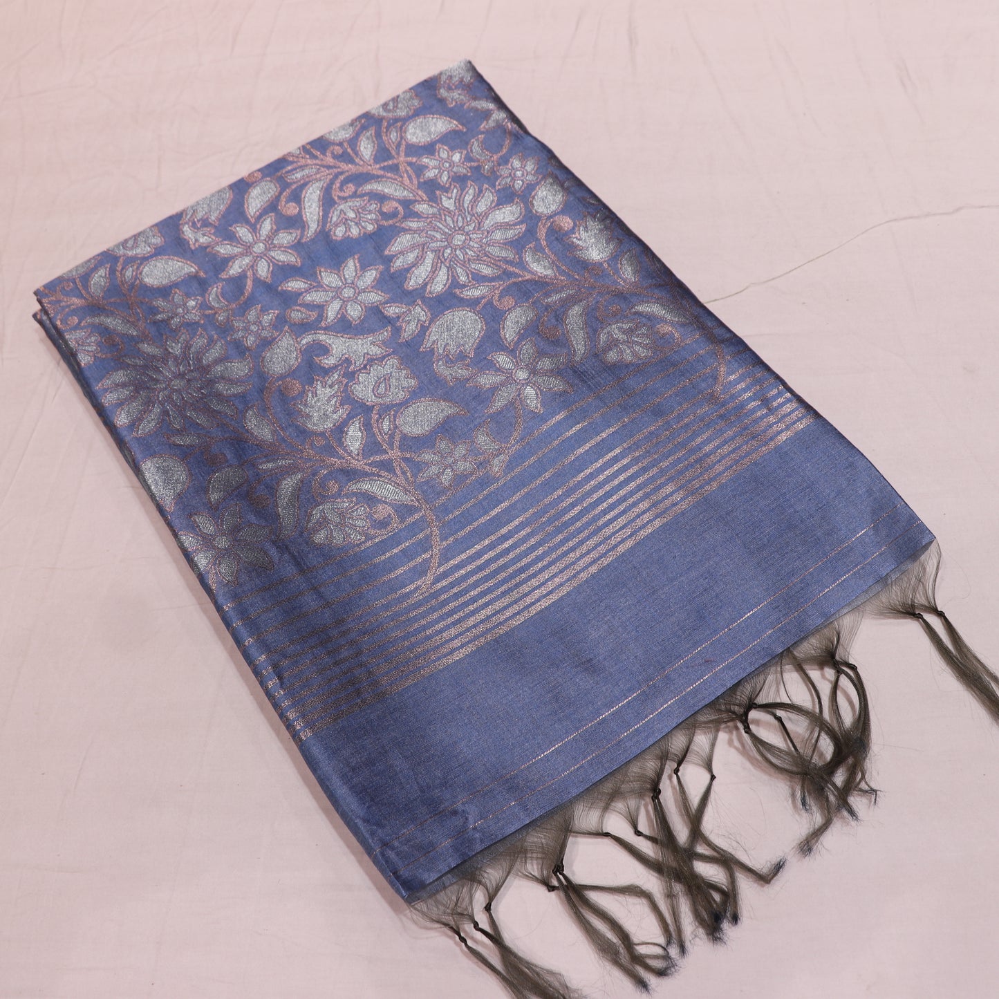 Semi Tussar Saree  Blue  Colour - Vaishali Silks