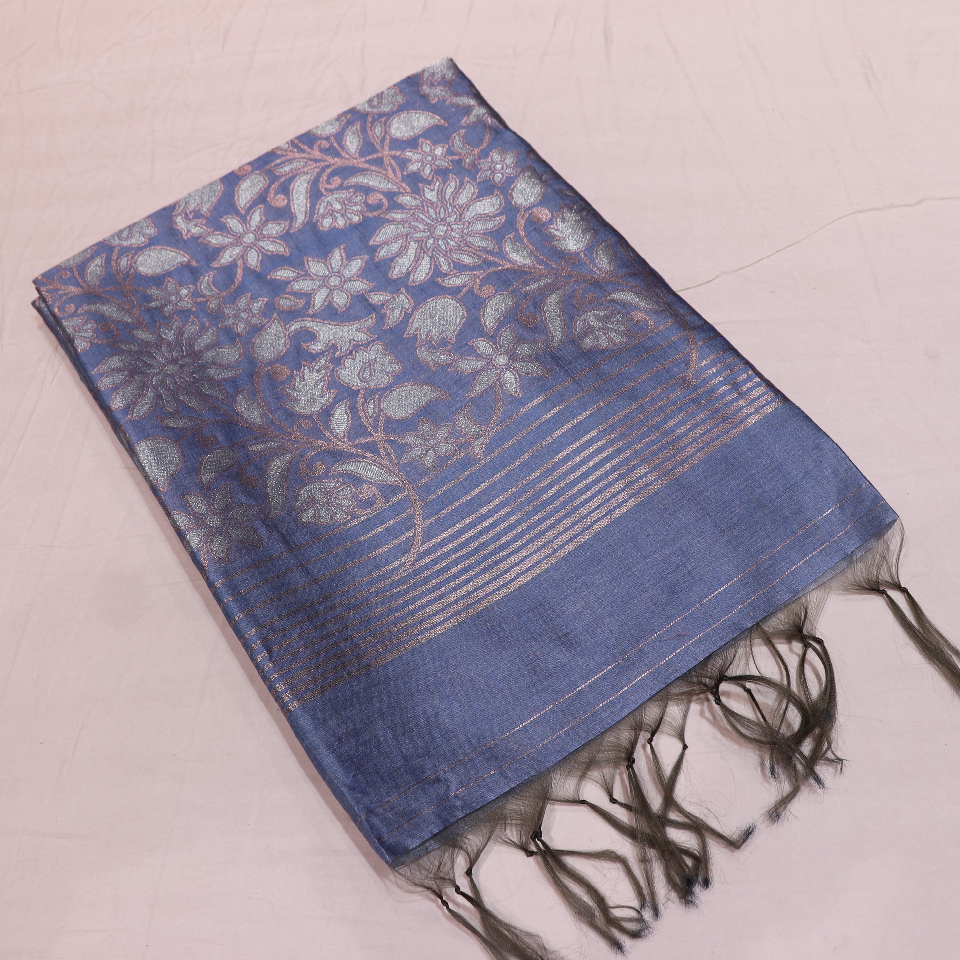Semi Tussar Saree  Blue  Colour - Vaishali Silks