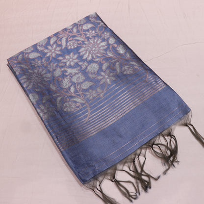 Semi Tussar Saree  Blue  Colour - Vaishali Silks