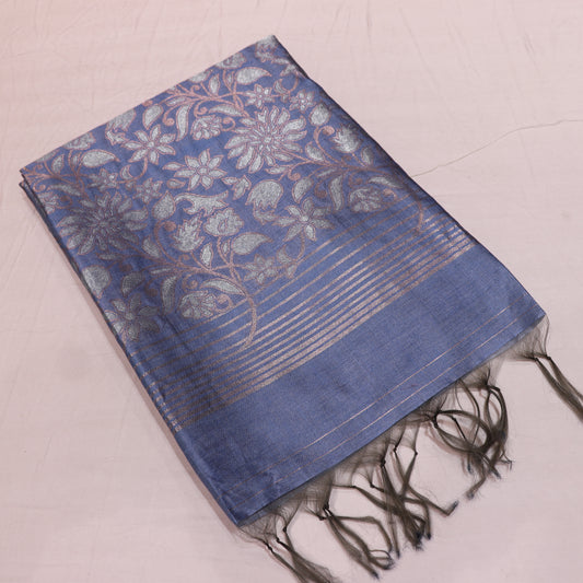 Semi Tussar Saree  Blue  Colour - Vaishali Silks