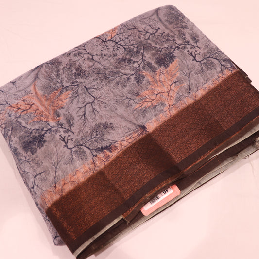 Semi Tussa Grey  With Maroon Colour - Vaishali Silks