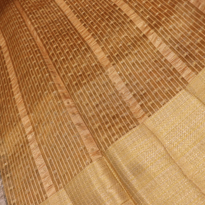 Semi Tussa  white  With Yellow Colour - Vaishali Silks
