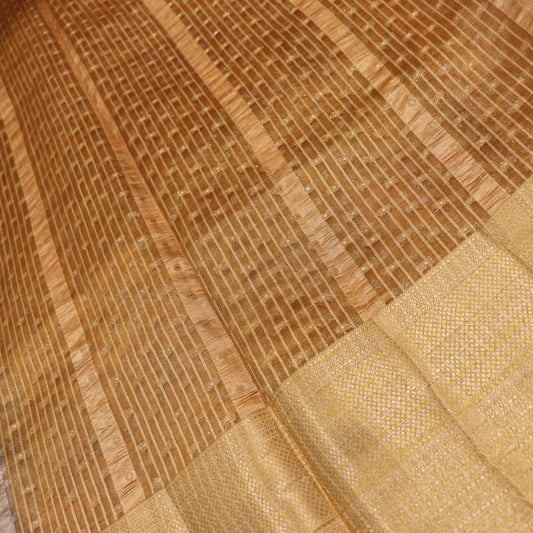 Semi Tussa  white  With Yellow Colour - Vaishali Silks