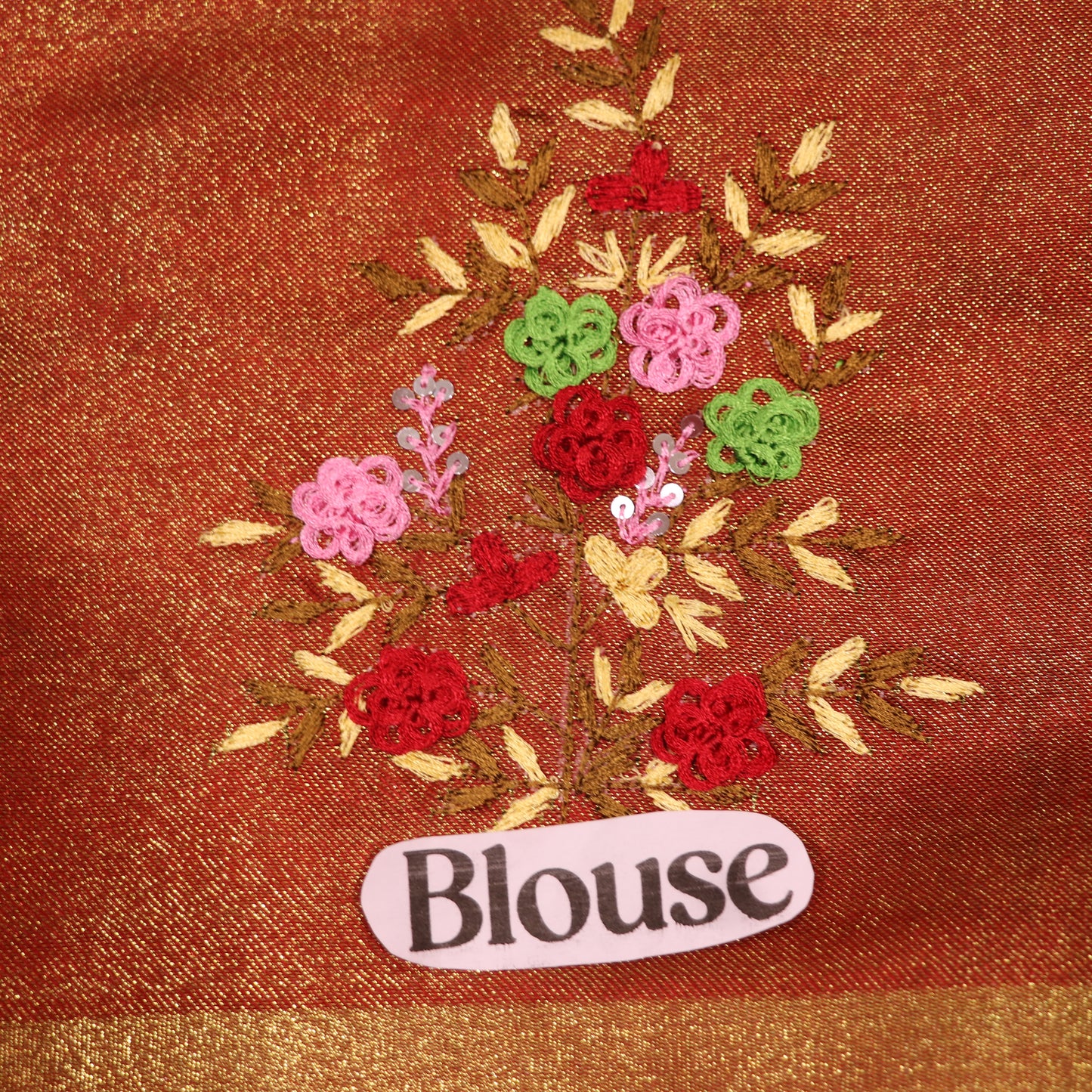 Linen Tissue   Green With Red colour - Vaishali Silks