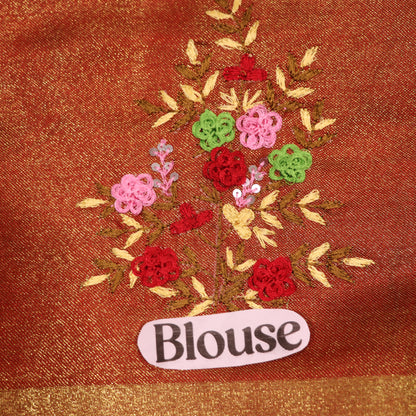 Linen Tissue   Green With Red colour - Vaishali Silks