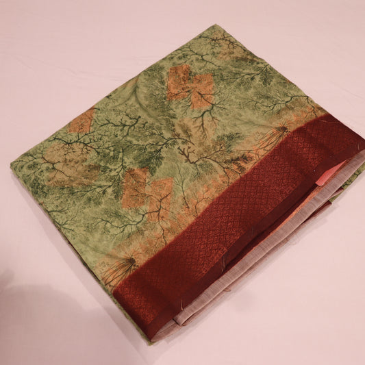 Semi Tasar Green with  Brown - Vaishali Silks