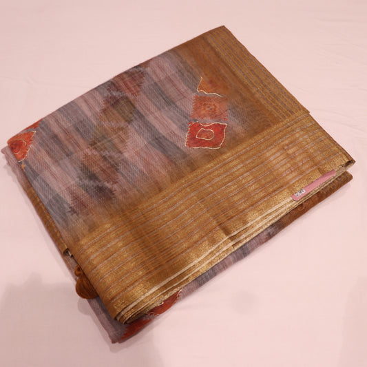 Semi Tasar Gray  With  Light  Brown - Vaishali Silks