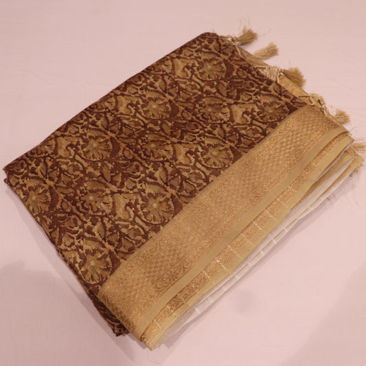 Semi Tasar mearon With Sandal Colour - Vaishali Silks