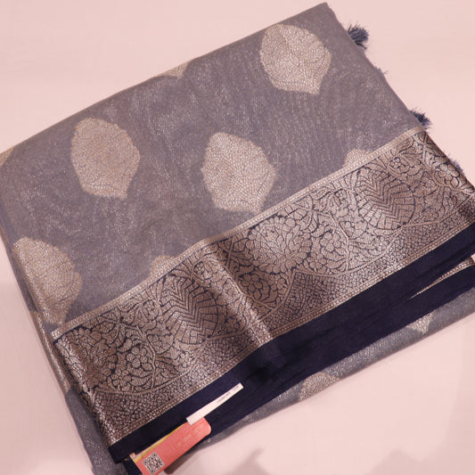 Fancy  Saree Grey  With Blue - Vaishali Silks