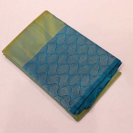 pure Silk Saree Green  with Blue Colour - Vaishali Silks