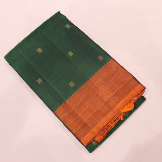 pure Silk Saree Bottle Green with Brown - Vaishali Silks