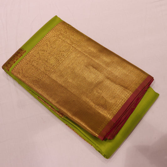 pure Silk Saree  Parrot Green with Red Colour - Vaishali Silks
