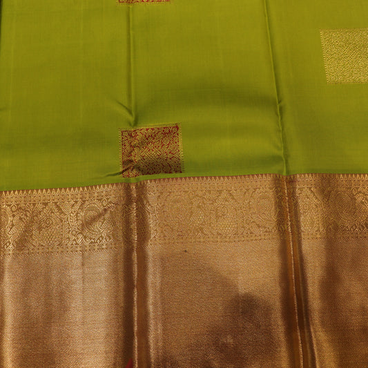 pure Silk Saree  Parrot Green with Red Colour - Vaishali Silks