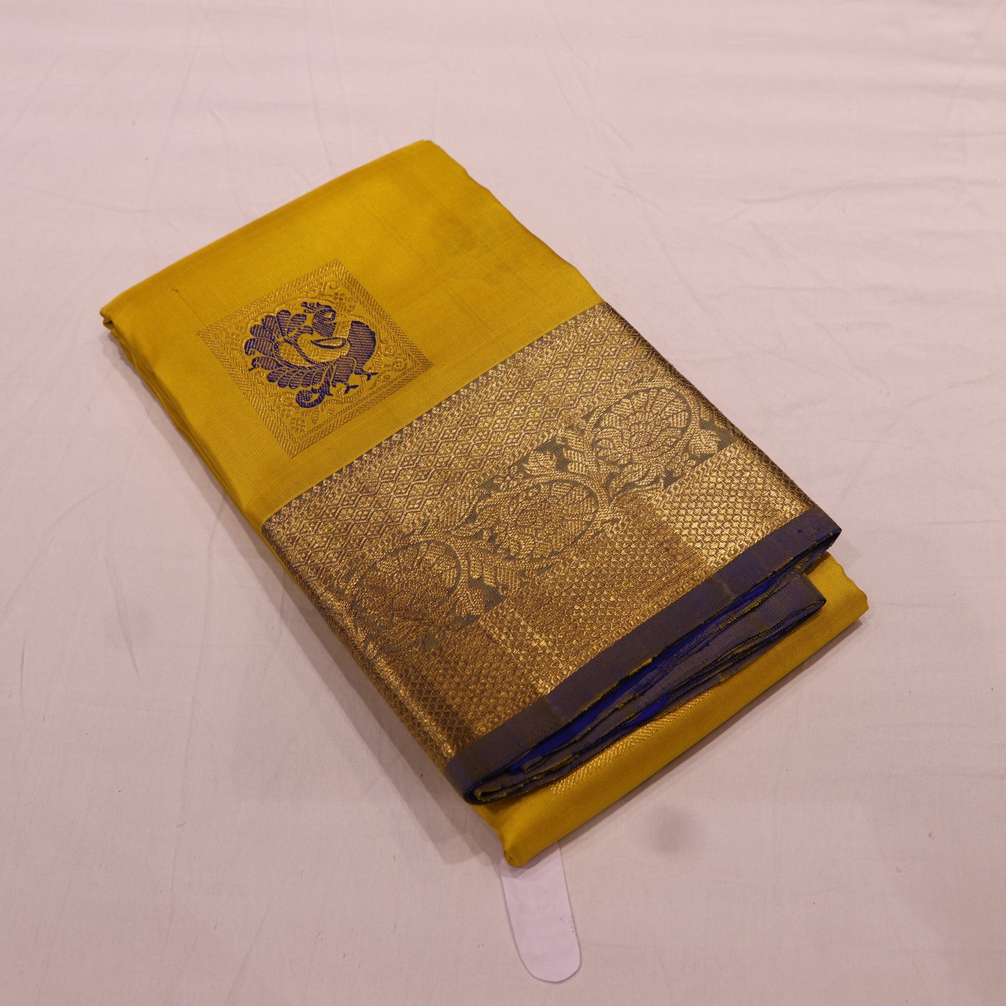 pure Silk Saree Yellow with Blue Colour - Vaishali Silks