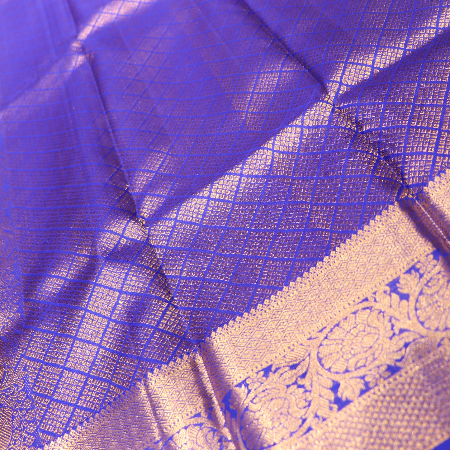 pure Silk Saree Yellow with Blue Colour - Vaishali Silks